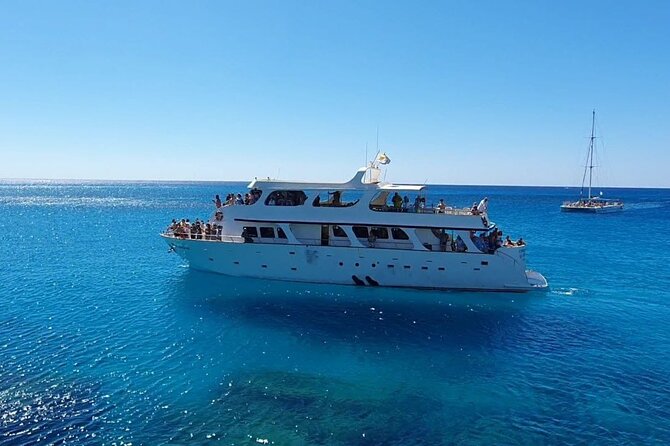 Protaras: St Georgios Presidential Cruise BBQ & 1 drink. 16+ - Blue Lagoon swimming and Cape Greco caves